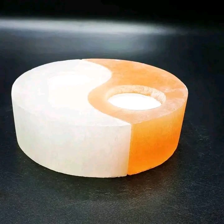Porte-bougie Yin Yang en sélénite marocaine