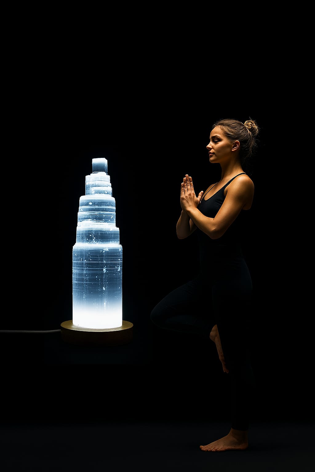 Lampe tour en sélénite – Cristal marocain naturel pour l'énergie et la décoration
